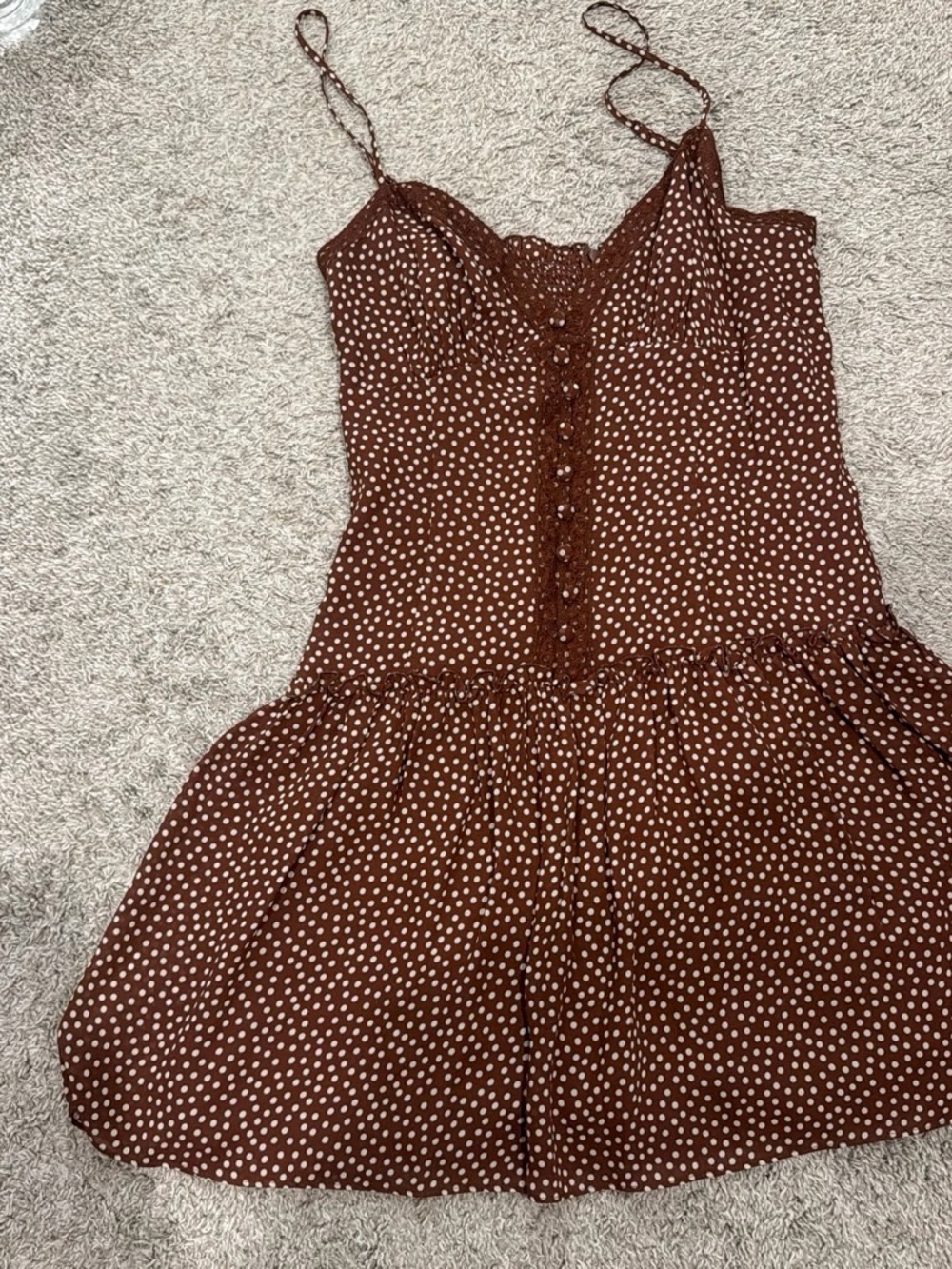 Reformation Brown & Cream Polka Dot Spaghetti Strap Mini Dress
